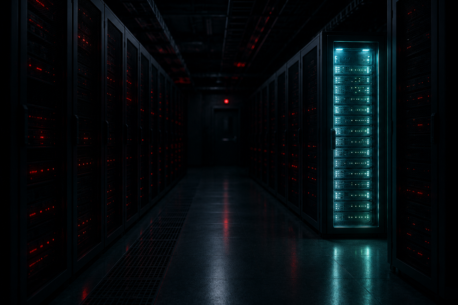 Server room with a single working server