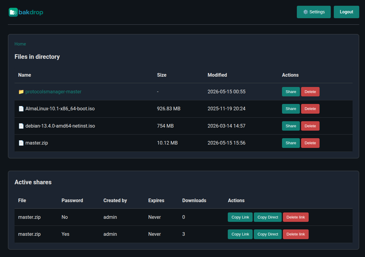 Bakdrop program interface