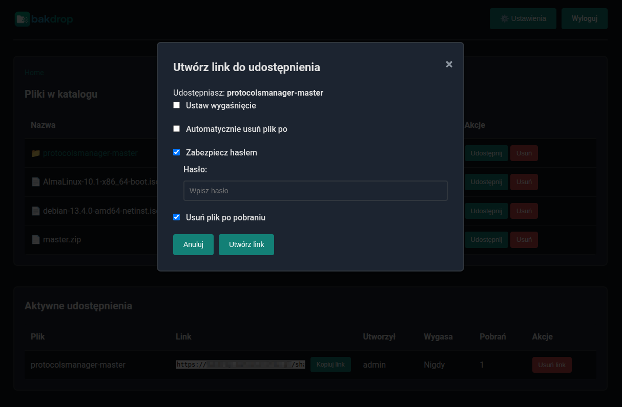 File sharing screen