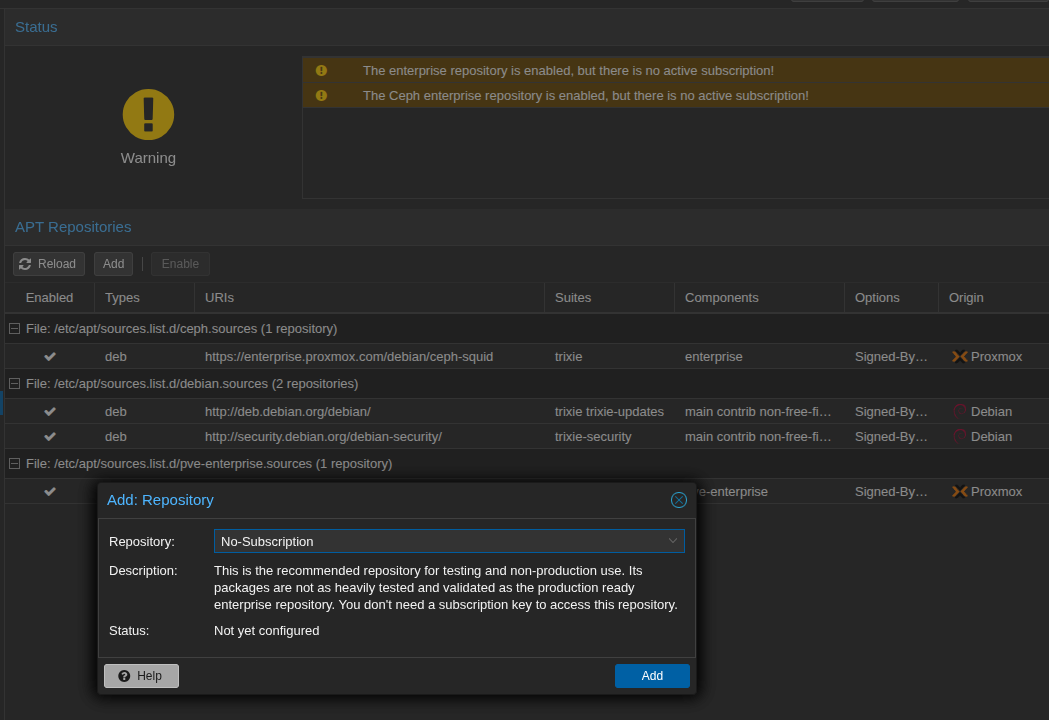 Dodawanie repozytorium Proxmox