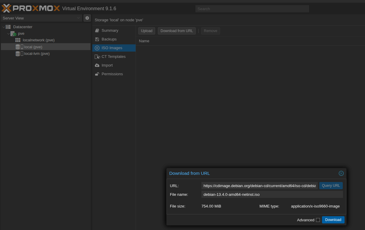 dodawanie ISO do Proxmoxa