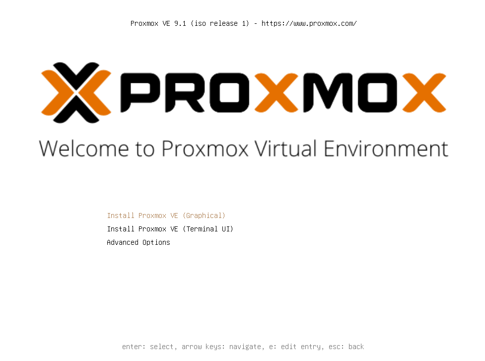 Ekran instalacyjny Proxmoxa