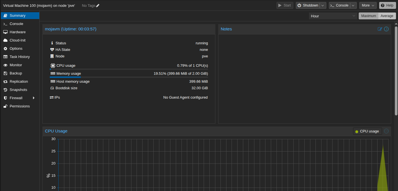 Status maszyny wirtualnej Proxmox