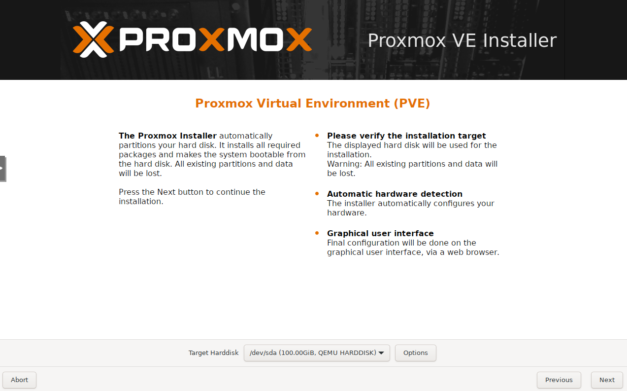 Proxmox - wybór miejsca instalacji