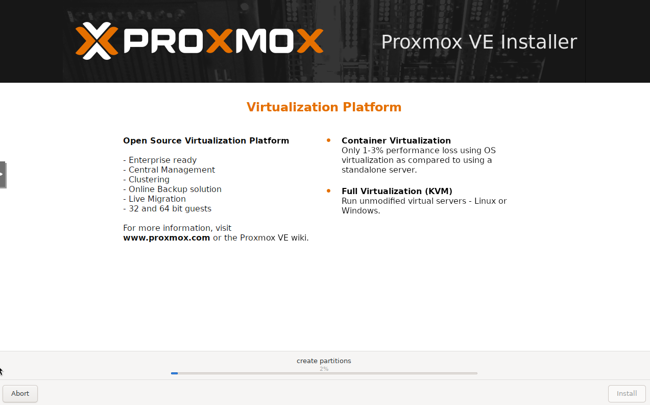 Ekran instalacyjny Proxmoxa