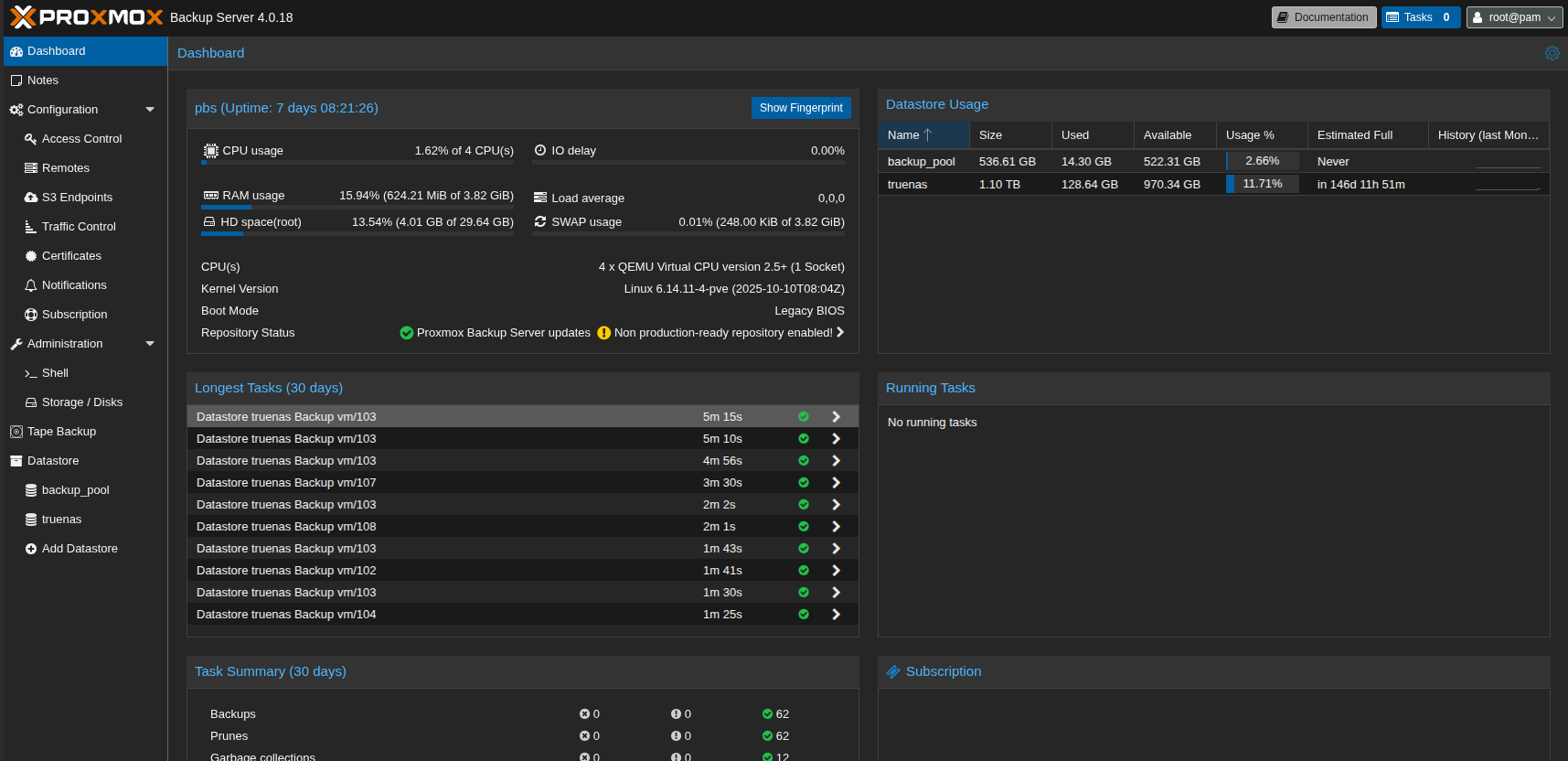&ldquo;Interfejs Proxmox Backup Server na stronie głównej&rdquo;